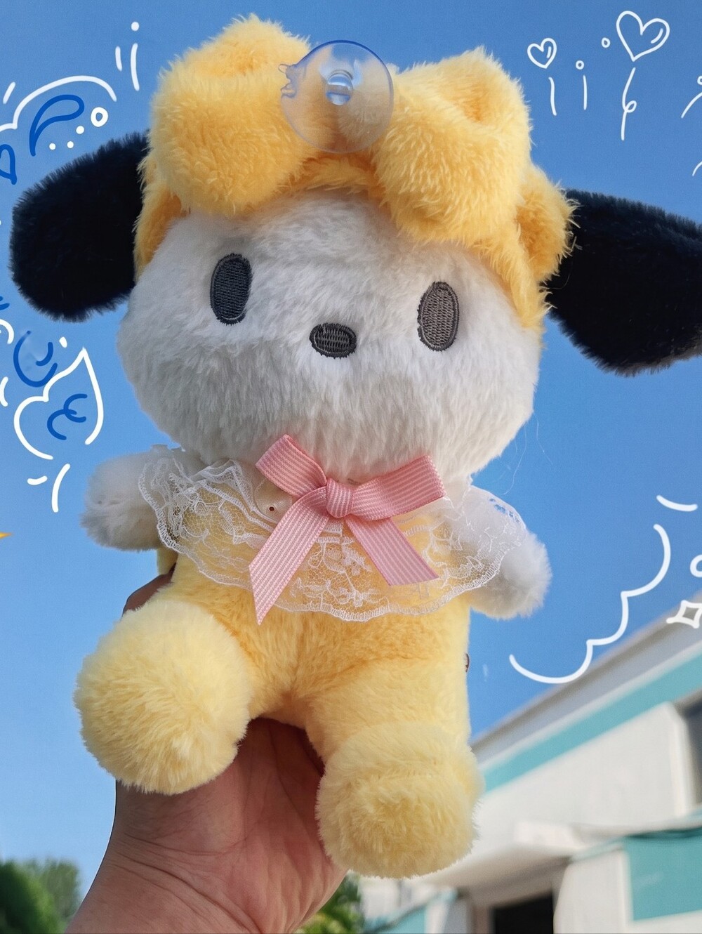 Sanrio Pochacco Plush Healing Rare Pink Ribbon Suction Cup Hanger